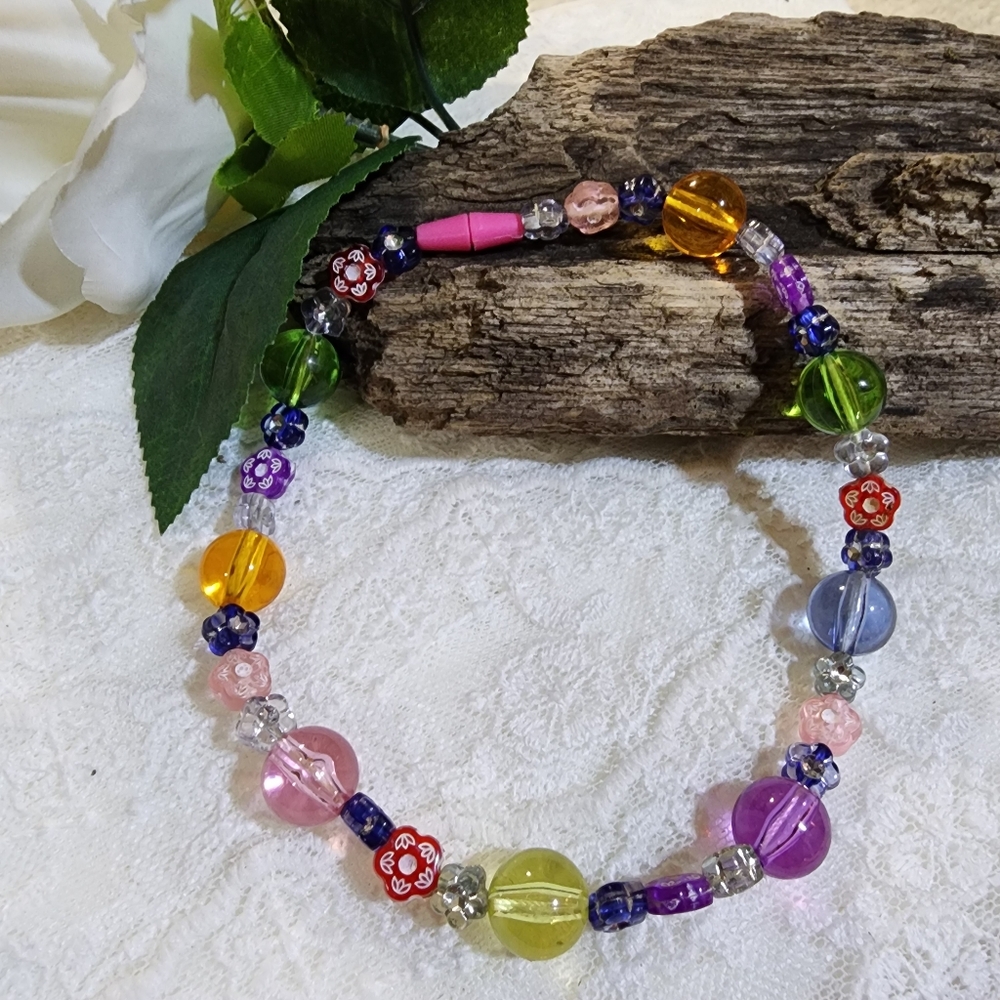 Colorful Pony Acrylic Assorted Flower Beads With Rhinestone Accents